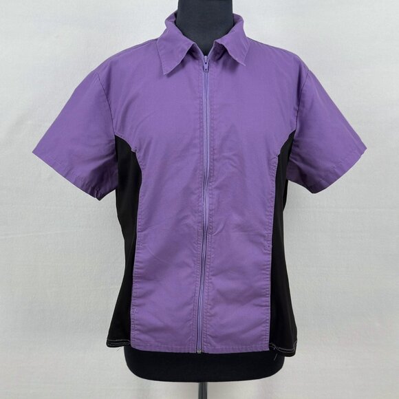 Mobb Womens Medium Purple Zip Front Short Sleeve Scrub Jacket Tunic Pockets - Picture 1 of 7